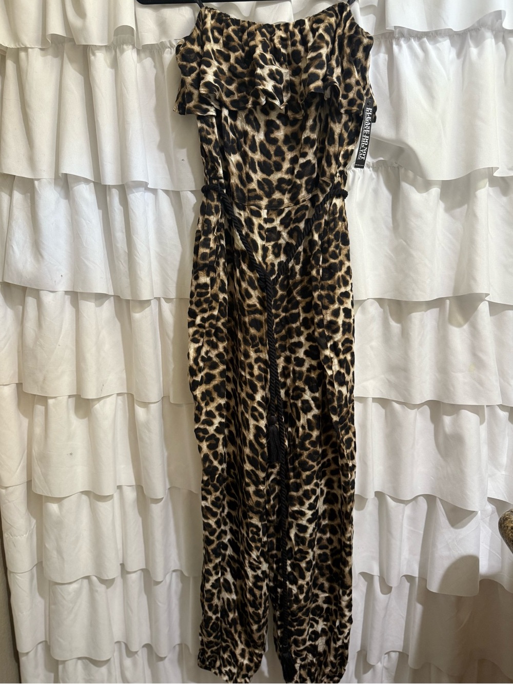 New York & Company Leopard Print Satin Jumpsuit in Brown and Black